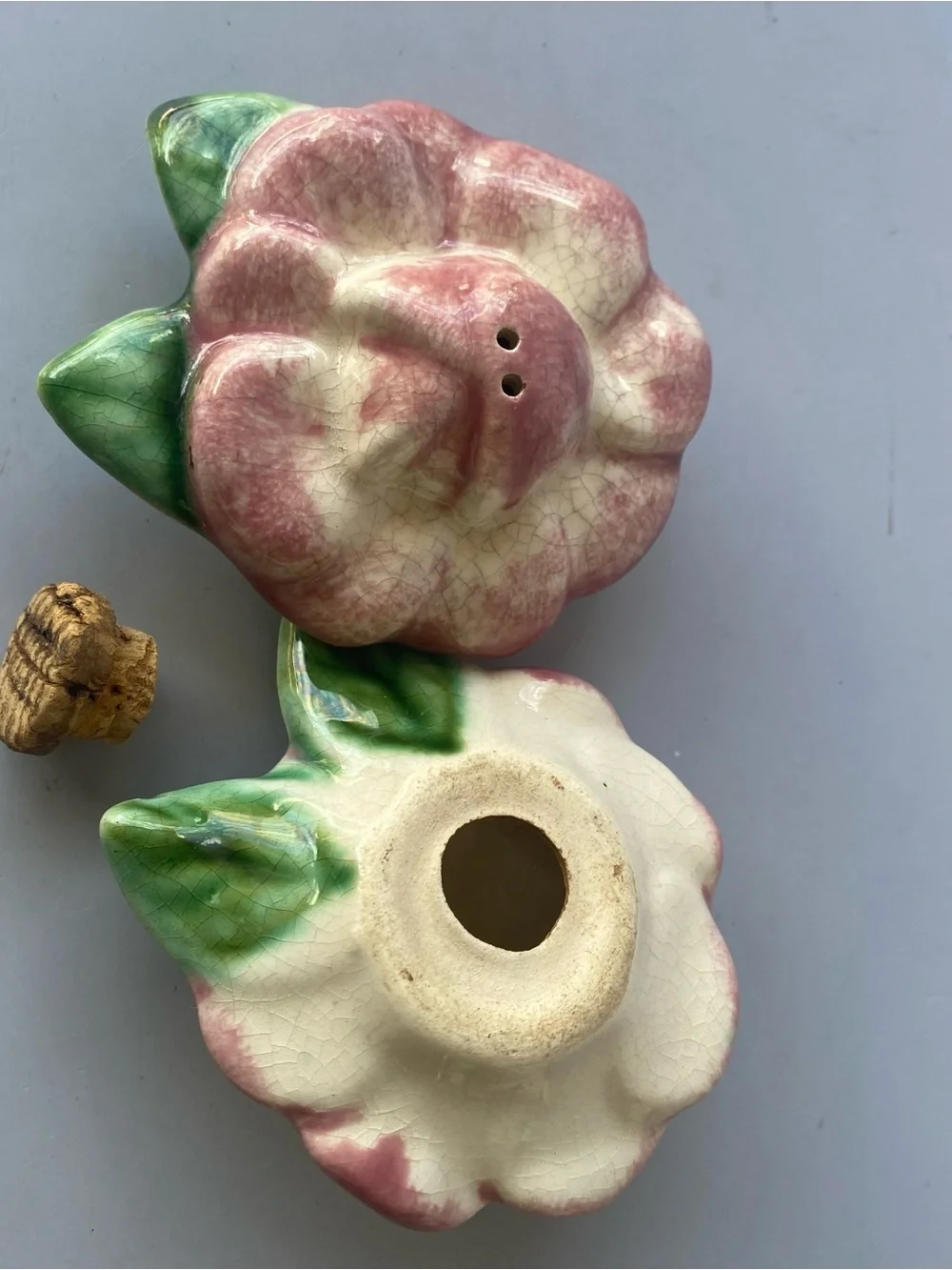 Vintage Pink and Green Floral Ceramic Salt and Pepper Shakers